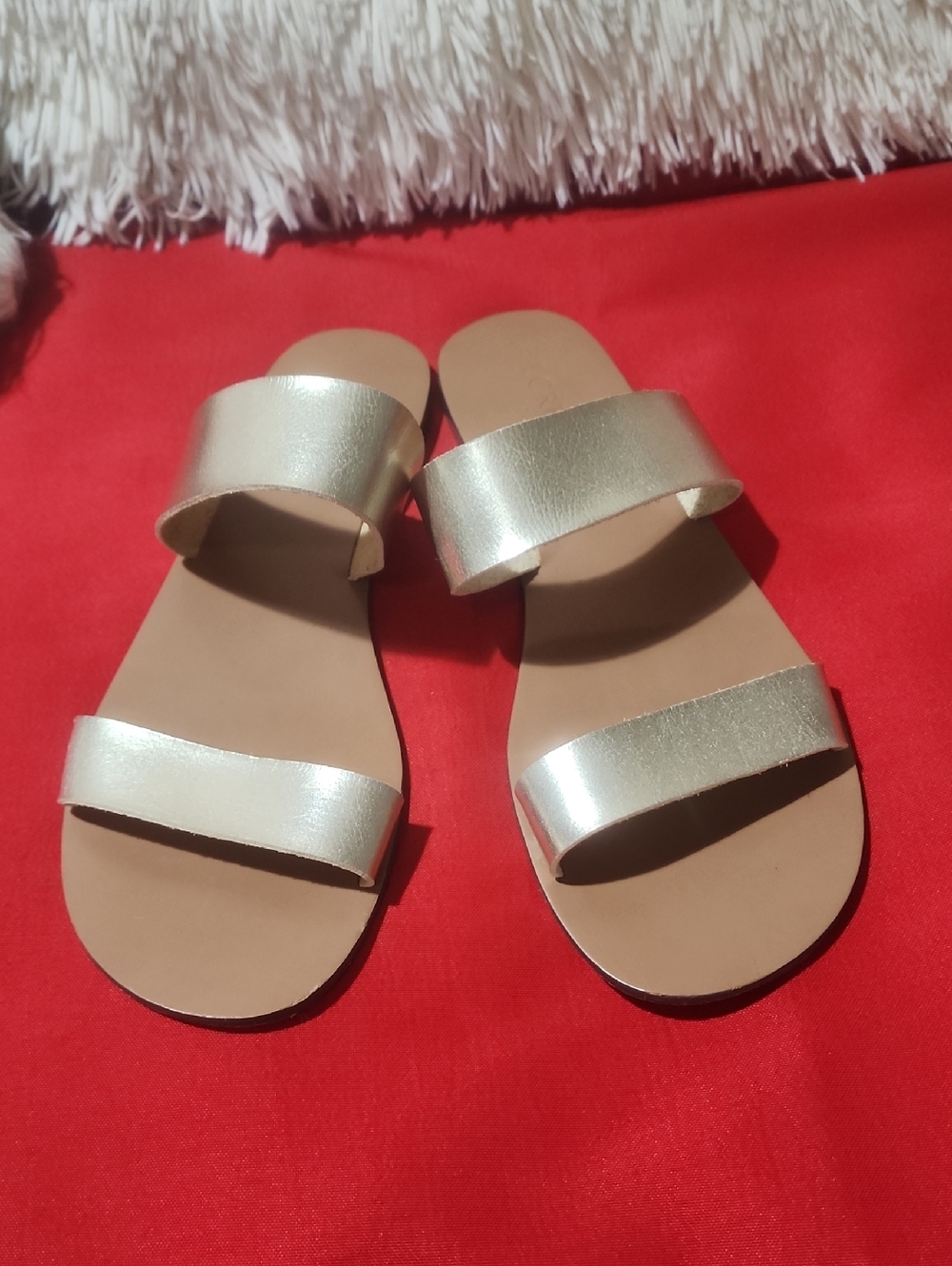 J. Crew Metallic Gold Double Band Slide Sandals